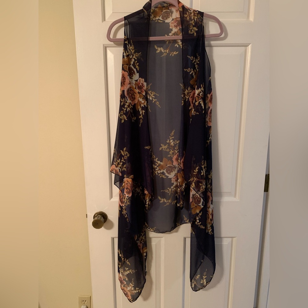 Floral Sheer Sleeveless Cascading Front Vest